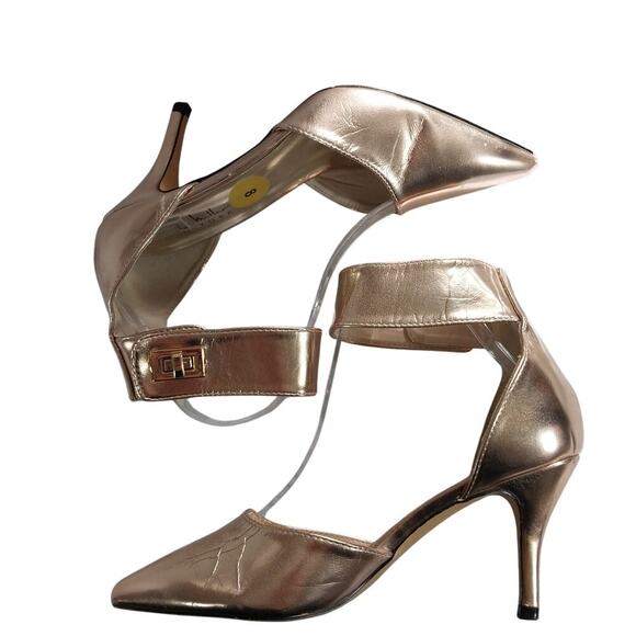 NICOLE MILLER! GOLD METALLIC VEGAN LEATHER WRAPPED ANKLE POINTY HEELS! SZ 8M - Picture 6 of 11